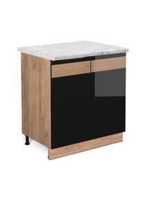 VICCO - Meuble bas sous-évier Fame-Line, Chêne noir brillant, 80 cm , pt Marbre