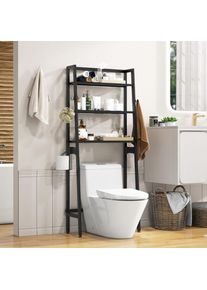 Goplus Meuble wc au-Dessus des Toilettes, Barre Inférieure Réglable, Porte-Papier Toilette, Etagère de Rangement à 3 Niveaux, Noir