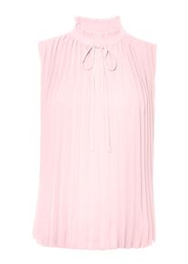 Damen Plissee-Bluse mit Rüschen am Ausschnitt in hellrosé ,Größe 44, WITT, 100% Polyester