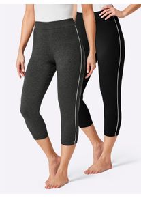 Plantier Dames 3/4-legging in zwart + antraciet gemêleerd ,maat 52/54, Witt, 60% Katoen, 35% Polyester, 5% Elastan
