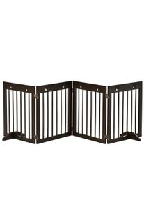 PawHut Freestanding Pet Gate 4 Panel Wooden Dog Barrier Folding Safety Fence with Support Feet up to 204cm Long 61cm Tall for Doorway Stairs Brown | Aosom Ireland