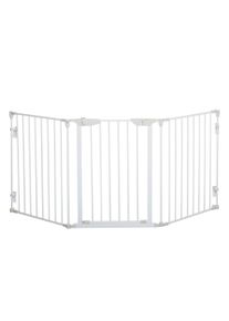 PawHut Pet Safety Gate 3-Panel Playpen Fireplace Christmas Tree Metal Fence Stair Barrier Room Divider w/Walk Through Door, White | Aosom Ireland