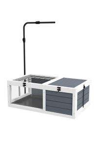 PawHut Tortoise Table with Adjustable Lamp Holder, Wooden Tortoise House with Openable Lids Pull-out Trays - Grey | Aosom Ireland