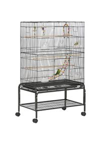 PawHut Steel Budgie Cage 133cm High with Stand, Slide-Out Tray, Toys, Storage Shelf for Canaries, Finches, Lovebirds, Parakeets, Black | Aosom Ireland