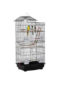 PawHut Bird Cage with Accessories, Suitable for Budgies, Finches, Canaries, Includes Toys, Tray, Handle, 46 x 36 x 100 cm, Black | Aosom Ireland