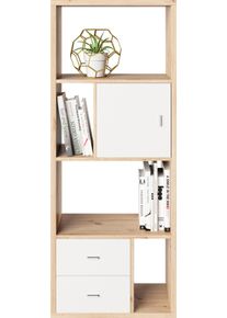 Inosign Bücherregal »Felicia« braun, Größe B/H: 58 cm x 146,6 cm B/H: 58 cm x 146,6 cm , SET Regal mit 6 Fächern inkl. Tür-/Schubladeneinsatz