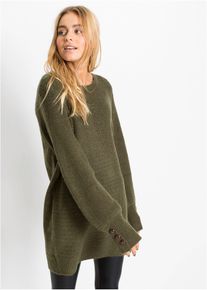 Lange trui met knopen - groen - maat 56/58 (3XL) - bonprix