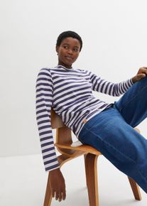 Gestreepte longsleeve met borduursel - paars - maat 56/58 (3XL) - met katoen - bonprix