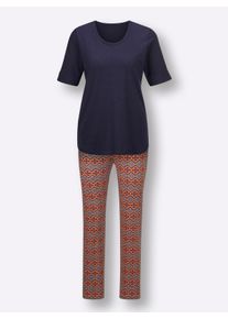 w&auml;schepur Dames Pyjama in grafisch dessin in marine/oranje bedrukt ,maat 36/38, Witt, 50% Katoen, 50% Viscose