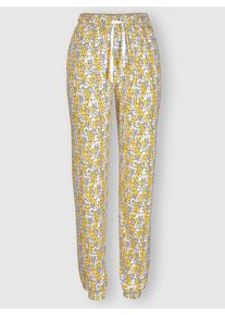 wäschepur Dames Pyjama-Broek in wit/geel bedrukt ,maat 36/38, Witt, 50% Katoen, 50% Modal