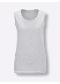wäschepur Dames Pyjama-Shirt in lichtgrijs gemêleerd ,maat 36/38, Witt, 98% Katoen, 2% Polyester