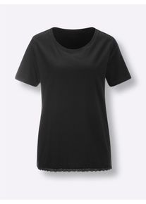 wäschepur Dames Pyjama-Shirt in zwart ,maat 36/38, Witt, 50% Katoen, 50% Modal