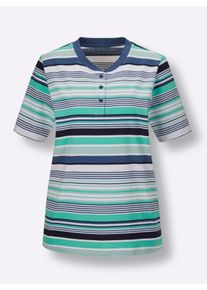 wäschepur Dames Capripak in jeansblauw/mint gestreept ,maat 36/38, Witt, 100% Katoen