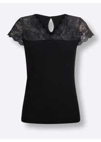w&auml;schepur Dames Blazershirt met satijnen paspels in zwart ,maat 38, Witt, 50% Katoen, 50% Modal