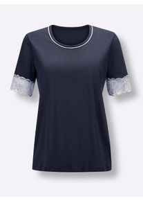 wäschepur Dames Pyjama-Shirt in marine ,maat 36/38, Witt, 50% Katoen, 50% Modal