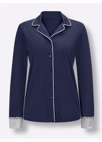 wäschepur Dames Pyjama-Shirt in marine ,maat 36/38, Witt, 50% Katoen, 50% Modal