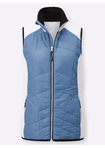 Dames Bodywarmer van microgaren in middenblauw/ecru ,maat 36, WITT, 100% Polyester. Wattering: 100% Polyester