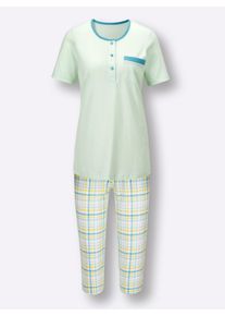 wäschepur Dames Capri-pyjama's in roze + zacht mint ,maat 36/38, Witt, 100% Katoen