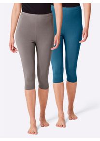 feel good Dames Capri-legging in aquapetrol + donkertaupe ,maat 36/38, Witt, 95% Katoen, 5% Elastan. Gemêleerd: 67% Katoen, 28% Polyester, 5% Elastan