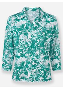 Dames Poloshirt met gerecycled polyester in smaragdgroen/wit bedrukt ,maat 38, WITT, 95% Polyester, 5% Elastan