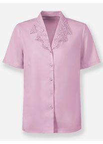 Damen Kurzarm-Bluse mit Spitzenverzierung in rosé ,Größe 38, WITT, 100% Polyester. Spitze: 100% Polyester