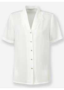 Damen Kurzarm-Bluse mit Spitzenverzierung in ecru ,Größe 54, WITT, 100% Polyester. Spitze: 100% Polyester