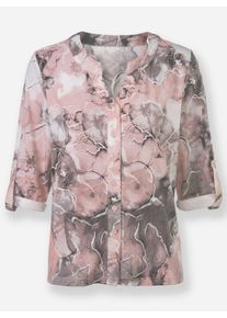 Dames Jerseyblouse met mouwpatten in roze/steengrijs bedrukt ,maat 38, WITT, 95% Polyester, 5% Elastan