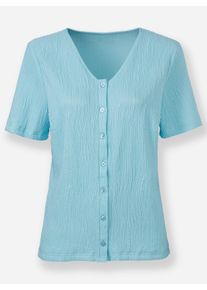 Dames Jersey blouse in strijkvrije crash-kwaliteit in aquamarine ,maat 38, WITT, 95% Polyester, 5% Elastan