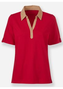 Dames Poloshirt met vaste mouwomslag in rood ,maat 36, WITT, 50% Katoen, 50% Modal