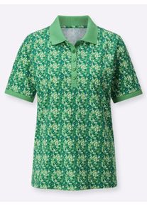 Dames Poloshirt met knoopsluiting in appel/citroen bedrukt ,maat 36, WITT, 100% Katoen