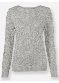Damen Langarm-Pullover mit Melange-Garn in ecru-grau-meliert ,Gr&ouml;&szlig;e 50, WITT, 44% Polyacryl, 42% Baumwolle, 14% Polyester
