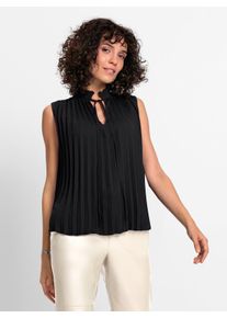 Damen Plissee-Bluse mit Rüschen am Ausschnitt in schwarz ,Größe 36, WITT, 100% Polyester
