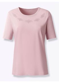 Damen Kurzarmshirt mit Glitzersteinchen in ros&eacute; ,Gr&ouml;&szlig;e 54, WITT, 100% Baumwolle