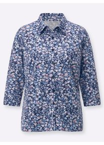 Dames Jerseyblouse van vormvast materiaal in marine/rosé bedrukt ,maat 38, WITT, 50% Katoen, 50% Polyester