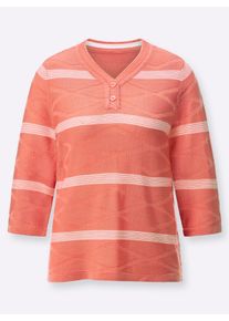 Dames Pullover van fijntricot in averecht gebreide look in grapefruit/ecru gedessineerd ,maat 38, WITT, 100% Polyacryl