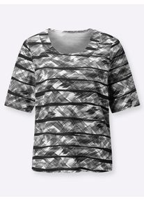 Dames Shirt met korte mouwen van puur katoen in zwart/wit geprint ,maat 36, WITT, 100% Katoen