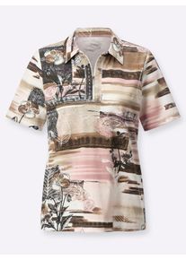 Dames Poloshirt met glittersteentjes in rozenhout/ecru bedrukt ,maat 38, WITT, 100% Katoen