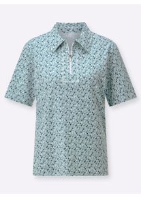 Damen Poloshirt aus Baumwolle, bedruckt in kalkmint-wei&szlig;-bedruckt ,Gr&ouml;&szlig;e 54, WITT, 100% Baumwolle