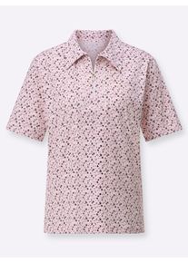 Dames Poloshirt van katoen, bedrukt in lichtroze/wit bedrukt ,maat 38, WITT, 100% Katoen