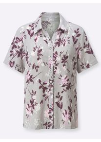 Dames Crêpeblouse van structuurmateriaal in steengrijs/orchidee bedrukt ,maat 38, WITT, 98% Polyester, 2% Elastan