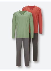 Heren Pyjama's in eucalyptus + terra ,maat 44/46, Witt, 100% Katoen