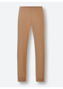 Heren Pyjama in camel-donkerrood-bedrukt ,maat 44/46, Witt, 100% Katoen