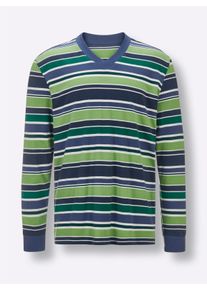 Heren Pyjama in jeansblauw gestreept ,maat 44/46, Witt, 100% Katoen