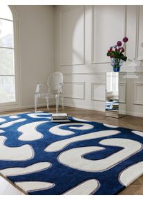Tapis poil ras Keith Bleu 160x230 cm - Tapis poil court design moderne pour salon