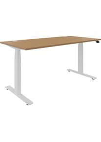 Bureau BOTTOM-UP, elektrisch in hoogte verstelbaar, recht, b x d = 1600 x 800 mm, beukenhout/wit