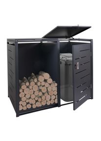 Mülltonnenverkleidung mit Brennholzregal HWC-E83, Mülltonnenbox, erweiterbar 117x132x82cm 52kg ~ anthrazit, Stahl