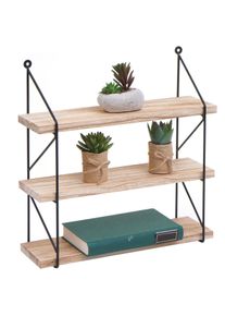 Wandregal HWC-K78, Hängeregal Schweberegal Regal, 3 Regalböden Metall Massiv-Holz Industrial 40x40x13cm ~ natur
