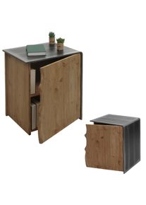 Beistelltisch HWC-L76, Kommode Nachttisch Schrank, Industrial Massiv-Holz MVG 60x50x40cm, natur mit Metall-Optik