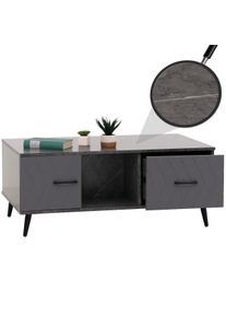 Couchtisch HWC-N89, Sofatisch, Schubladen Türen Fächer Fischgrätenmuster Melamin Holz, 42x103x60cm ~ Marmor-Optik grau