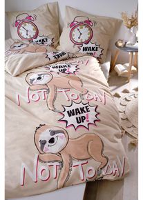 bonprix Ropa de cama con motivo faultier, beige, 1x 80/80 cm, 1x 135/200 cm